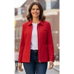 Vintage Jordan & Cole Full Zip Blazer Jacket Women's L Red Knit Pockets Outdoor